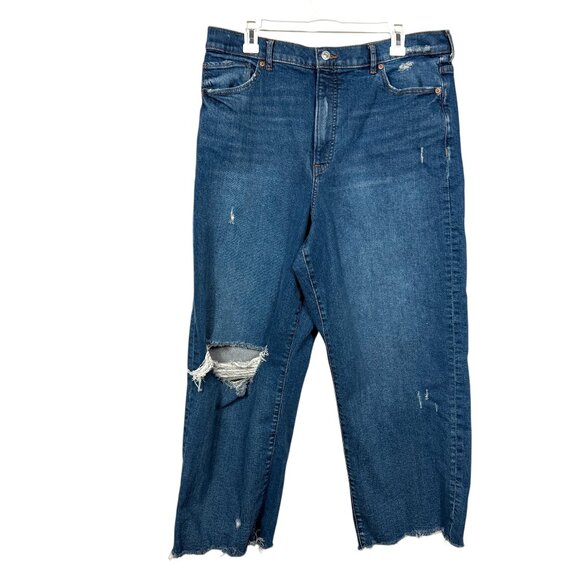 Express 90s Wide Leg Jeans Womens 16S 16 Short Blue Distressed Raw Hem High Rise - Picture 2 of 9